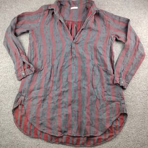 Free People CP Shades Tunic Dress Red Gray Linen Pockets Sz Small Lagenlook